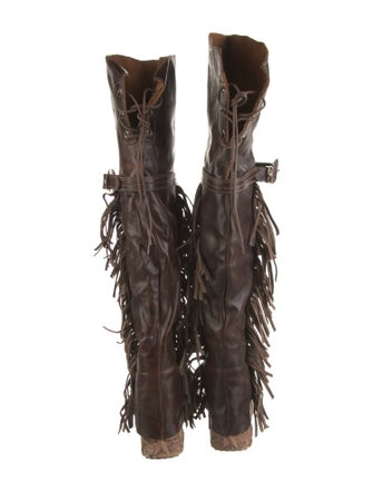 El Vaquero Leather Whipstitch Trim Lace-Up Boots