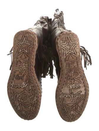 El Vaquero Leather Whipstitch Trim Lace-Up Boots