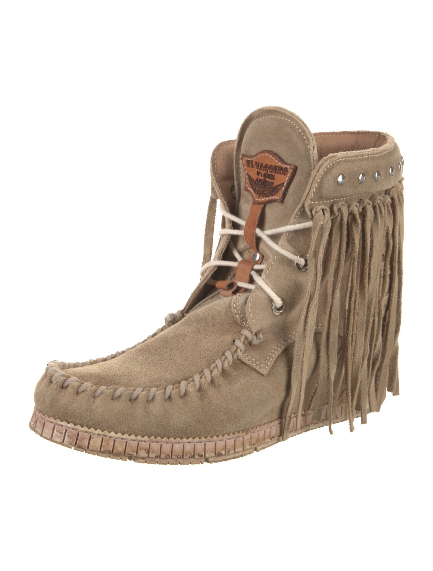 El Vaquero Suede Studded Accents Lace-Up Boots