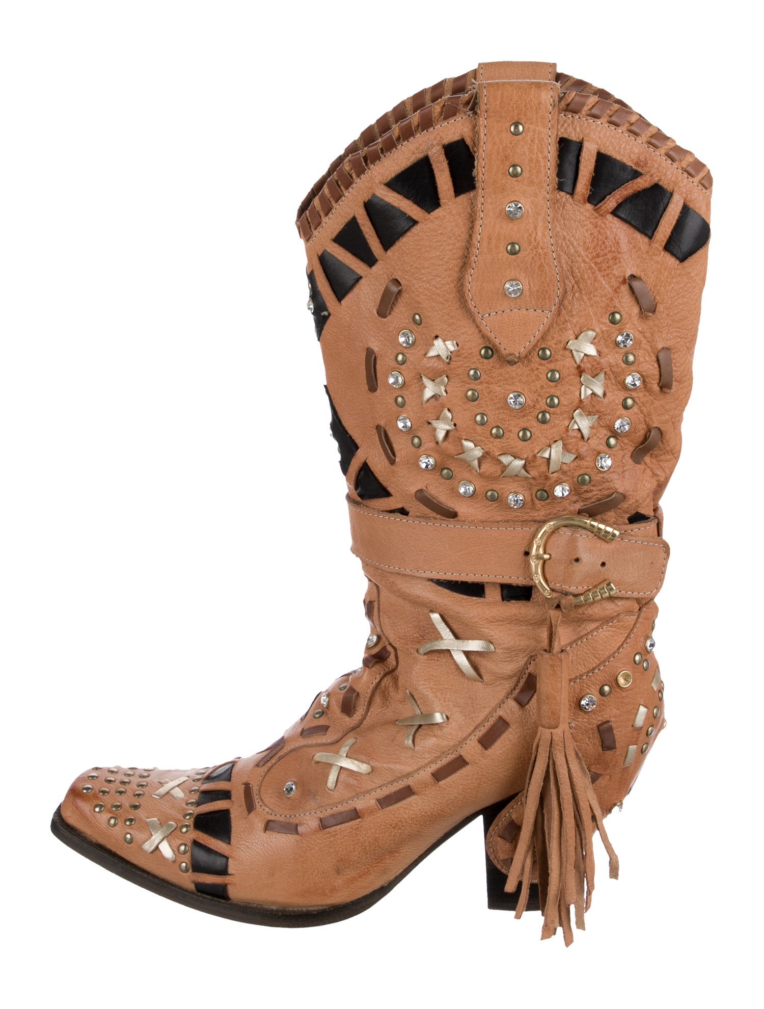 El Vaquero Leather Colorblock Pattern Western Boots