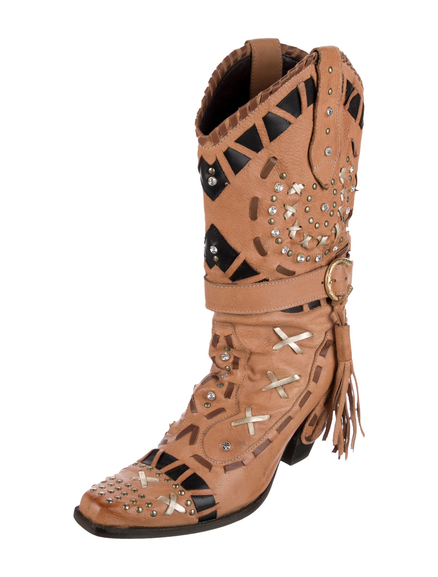 El Vaquero Leather Colorblock Pattern Western Boots