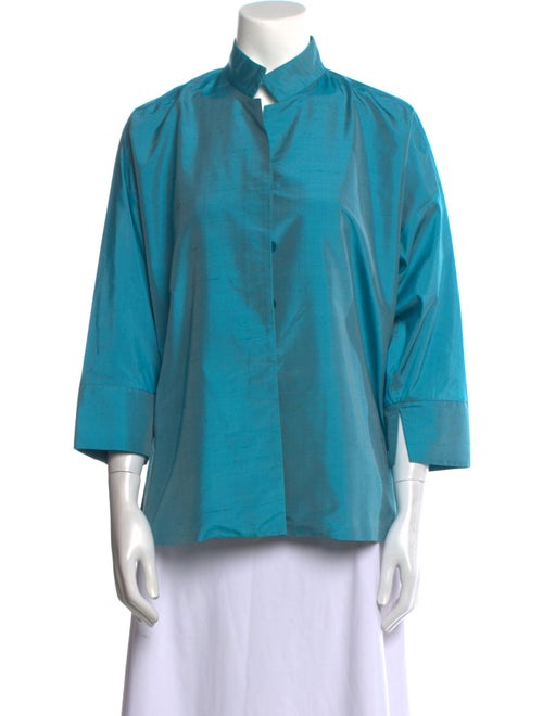 EMMELLE Silk Mock Neck Button-Up Top