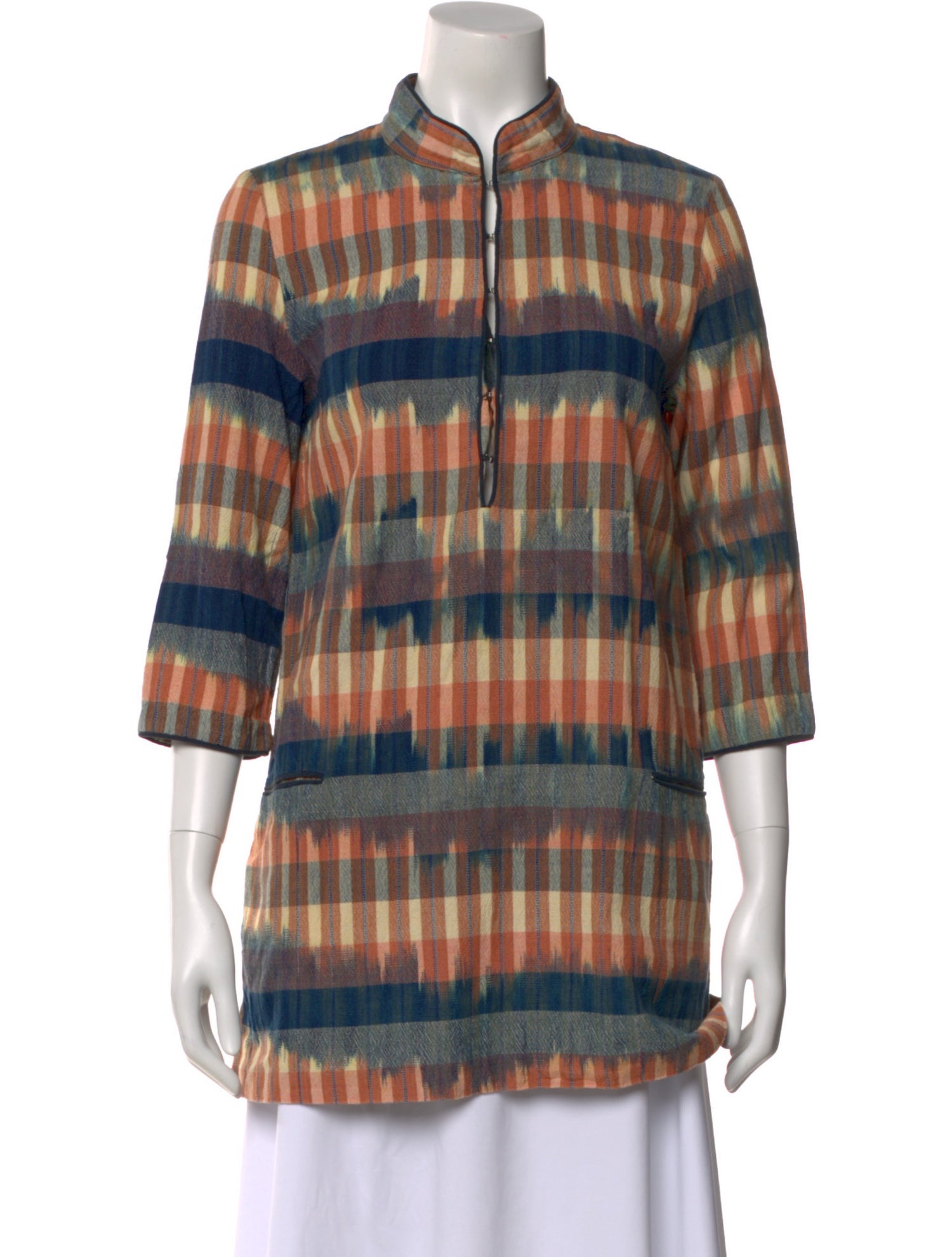 Emerson Fry Plaid Print Three-Quarter Sleeve Top