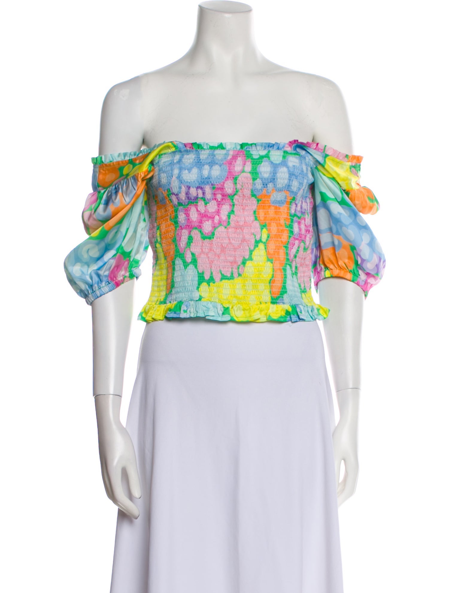 Emily McCarthy Floral Print Off-The-Shoulder Crop Top