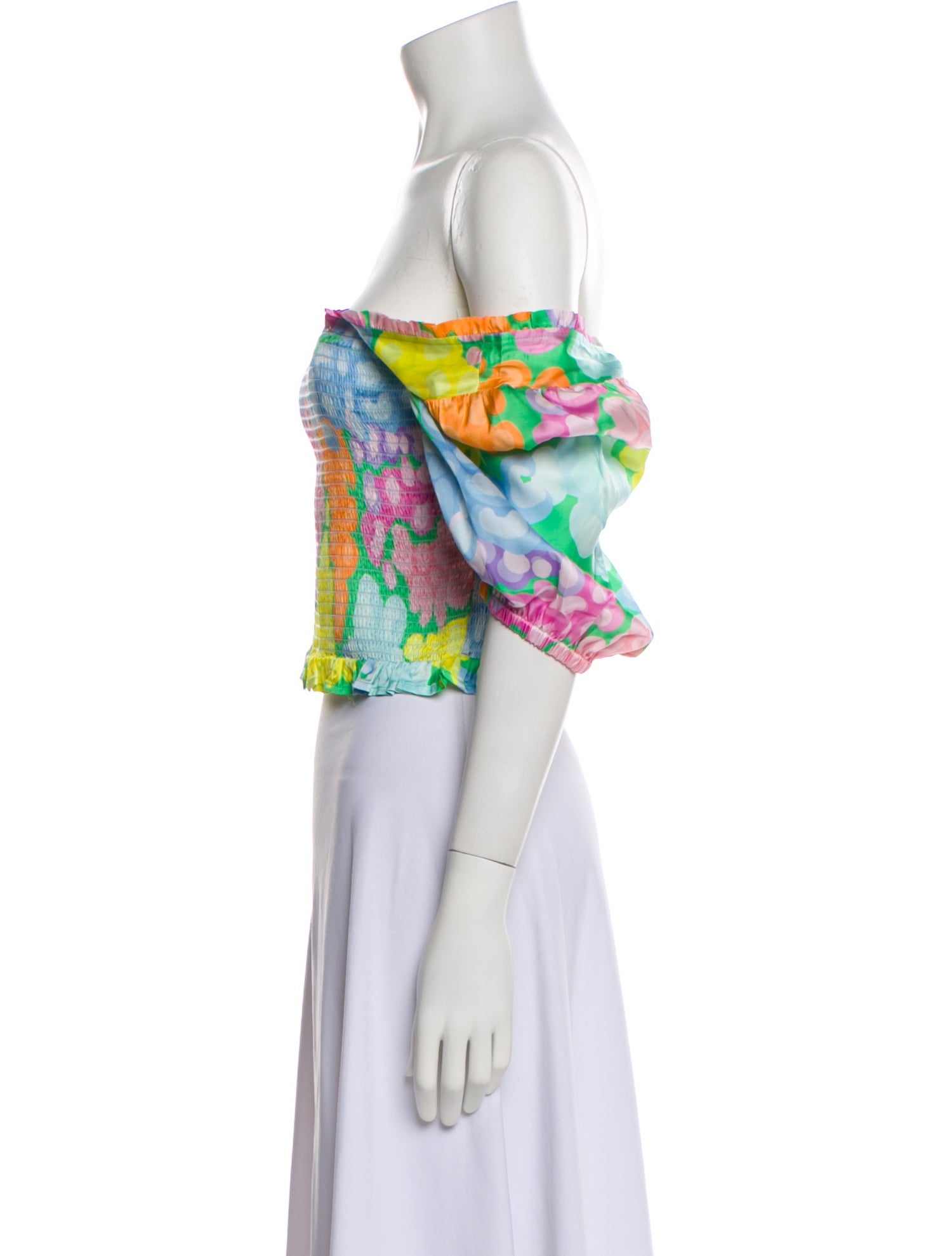 Emily McCarthy Floral Print Off-The-Shoulder Crop Top