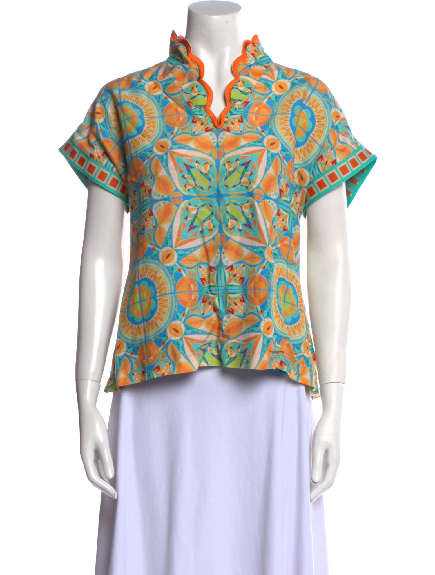 Emily McCarthy Printed V-Neck Button-Up Top w/ Tags