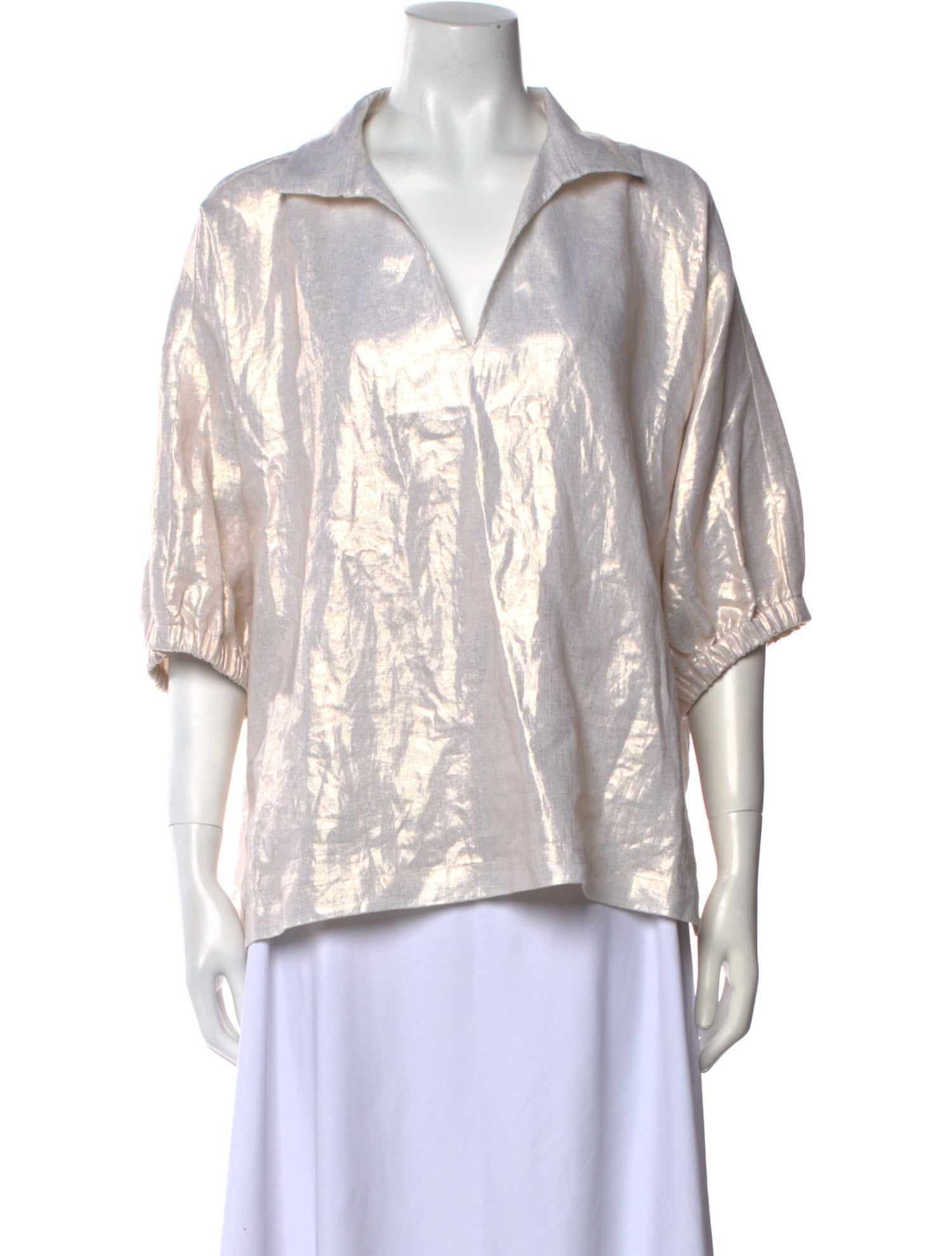 Emily McCarthy Printed V-Neck Polo w/ Tags