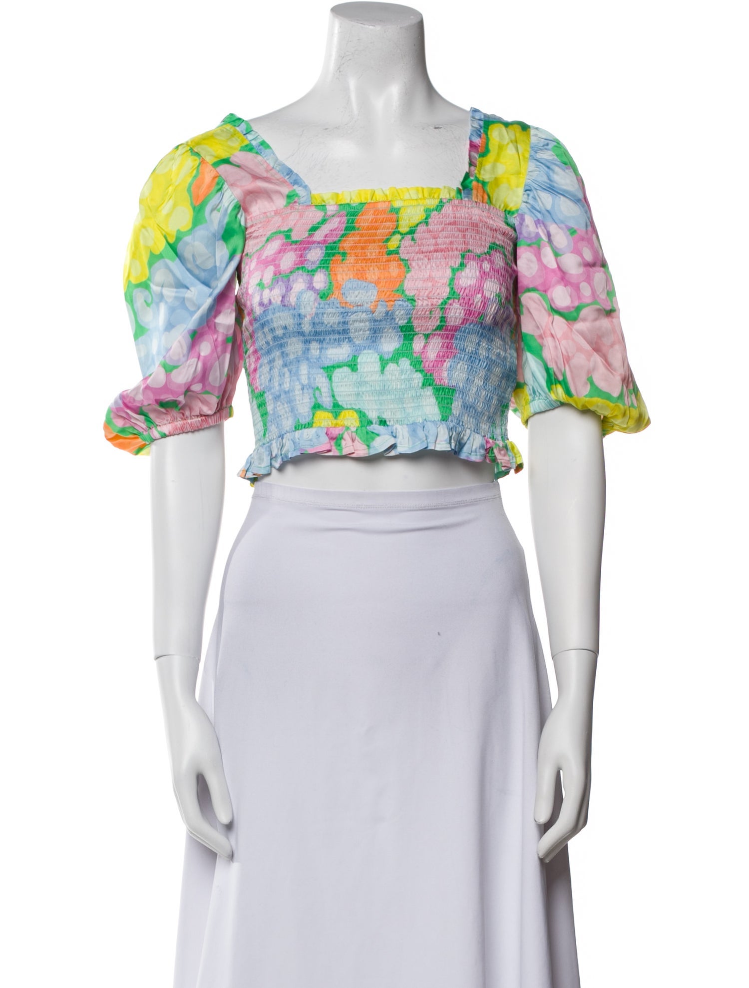Emily McCarthy Floral Print Square Neckline Crop Top