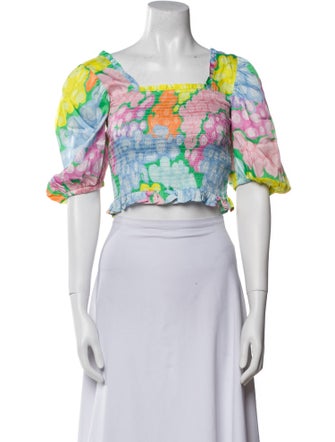 Emily McCarthy Floral Print Square Neckline Crop Top