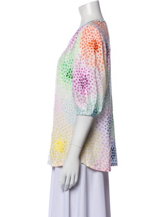 Emily McCarthy Polka Dot Print Crew Neck Button-Up Top