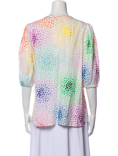 Emily McCarthy Polka Dot Print Crew Neck Button-Up Top
