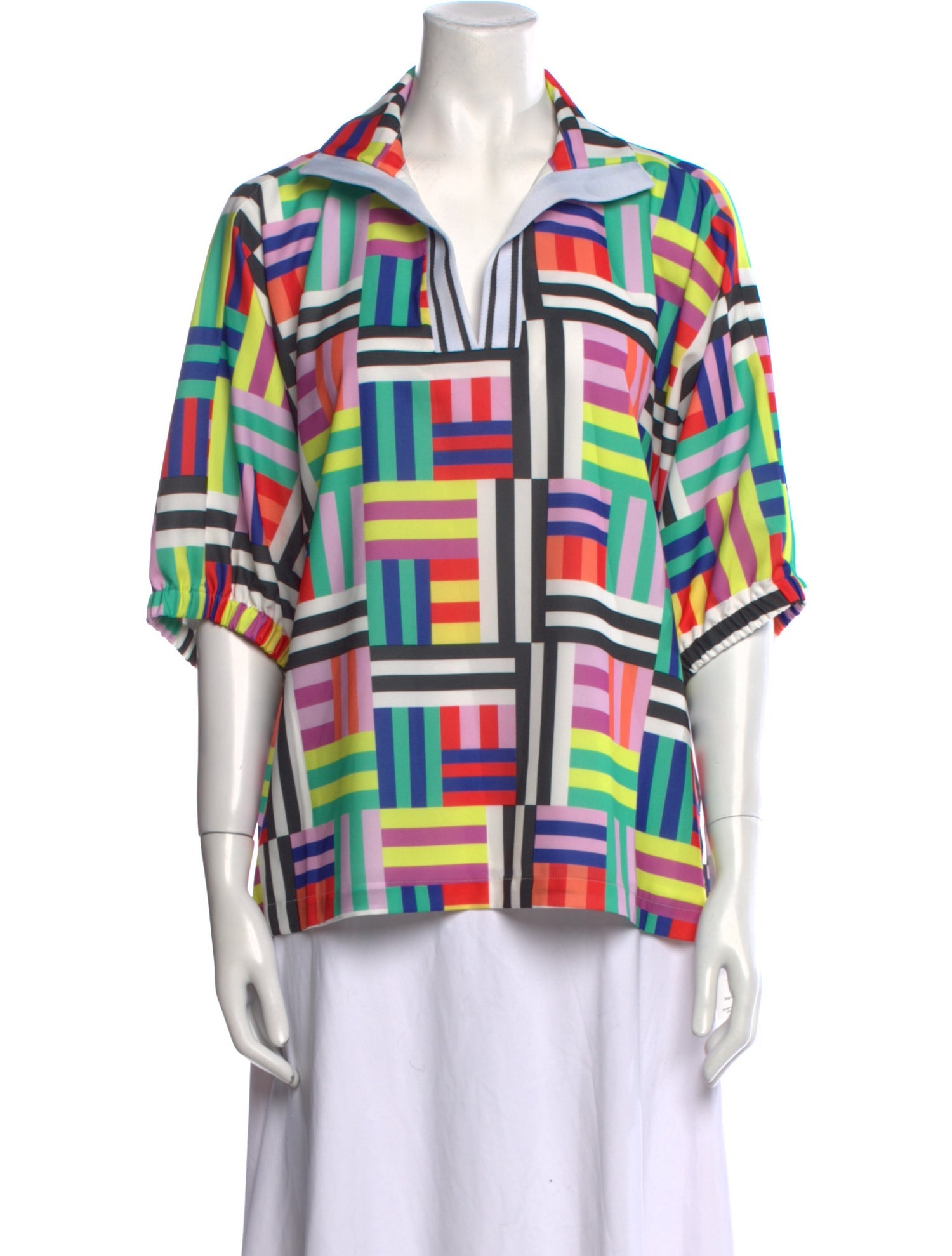Emily McCarthy Printed Three-Quarter Sleeve Button-Up Top