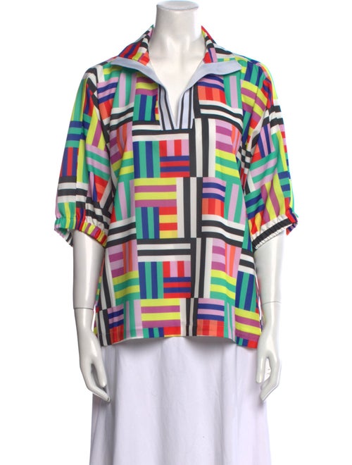 Emily McCarthy Printed Three-Quarter Sleeve Button-Up Top
