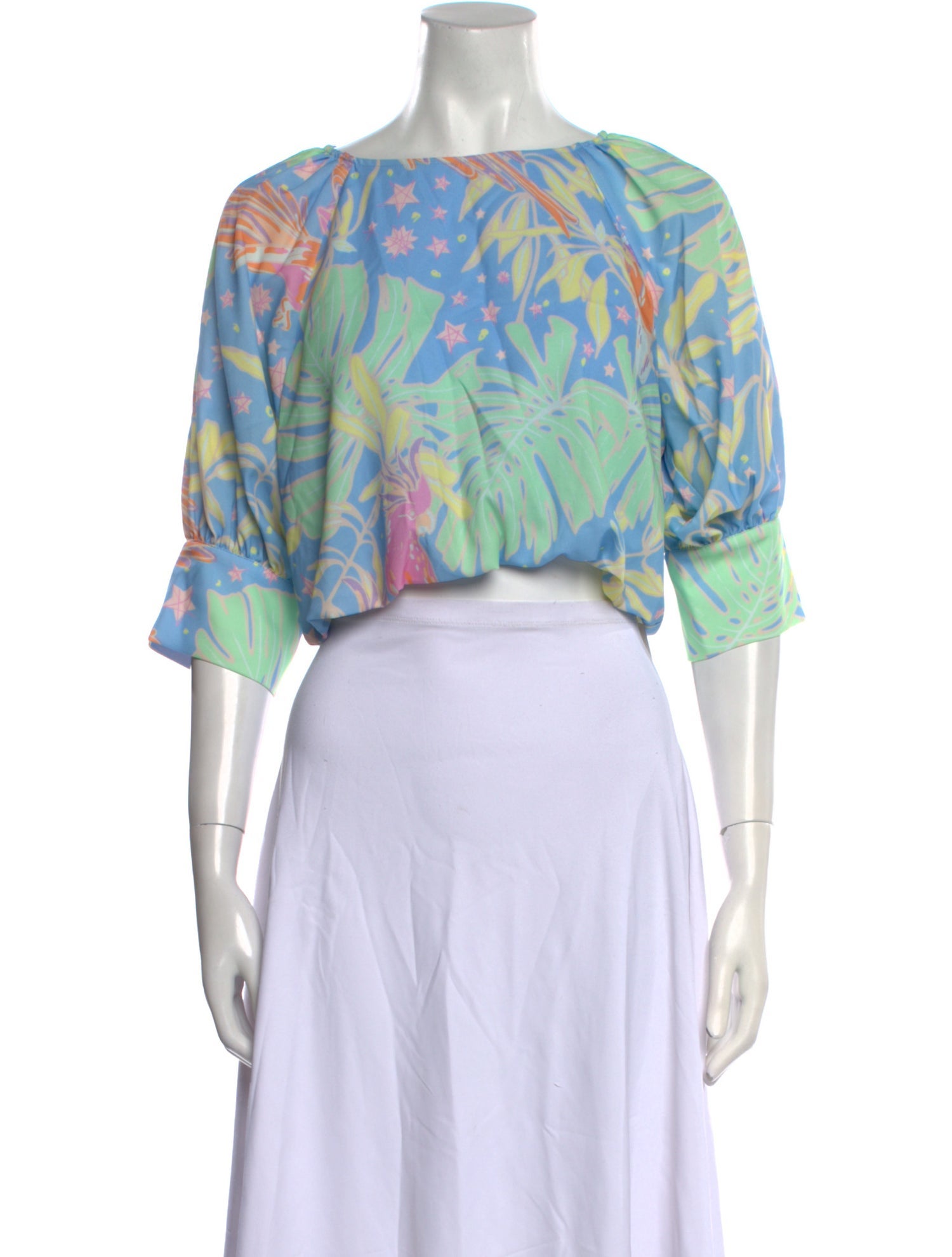 Emily McCarthy Printed Bateau Neckline Crop Top w/ Tags