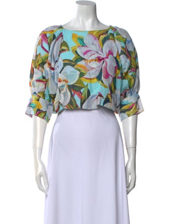 Emily McCarthy Floral Print Bateau Neckline Crop Top