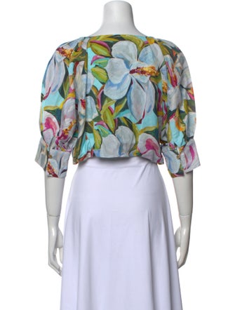 Emily McCarthy Floral Print Bateau Neckline Crop Top