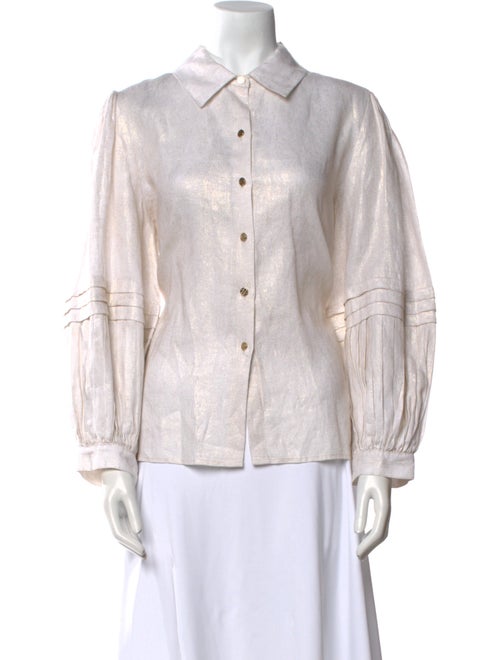 Emily McCarthy Linen Three-Quarter Sleeve Button-Up Top