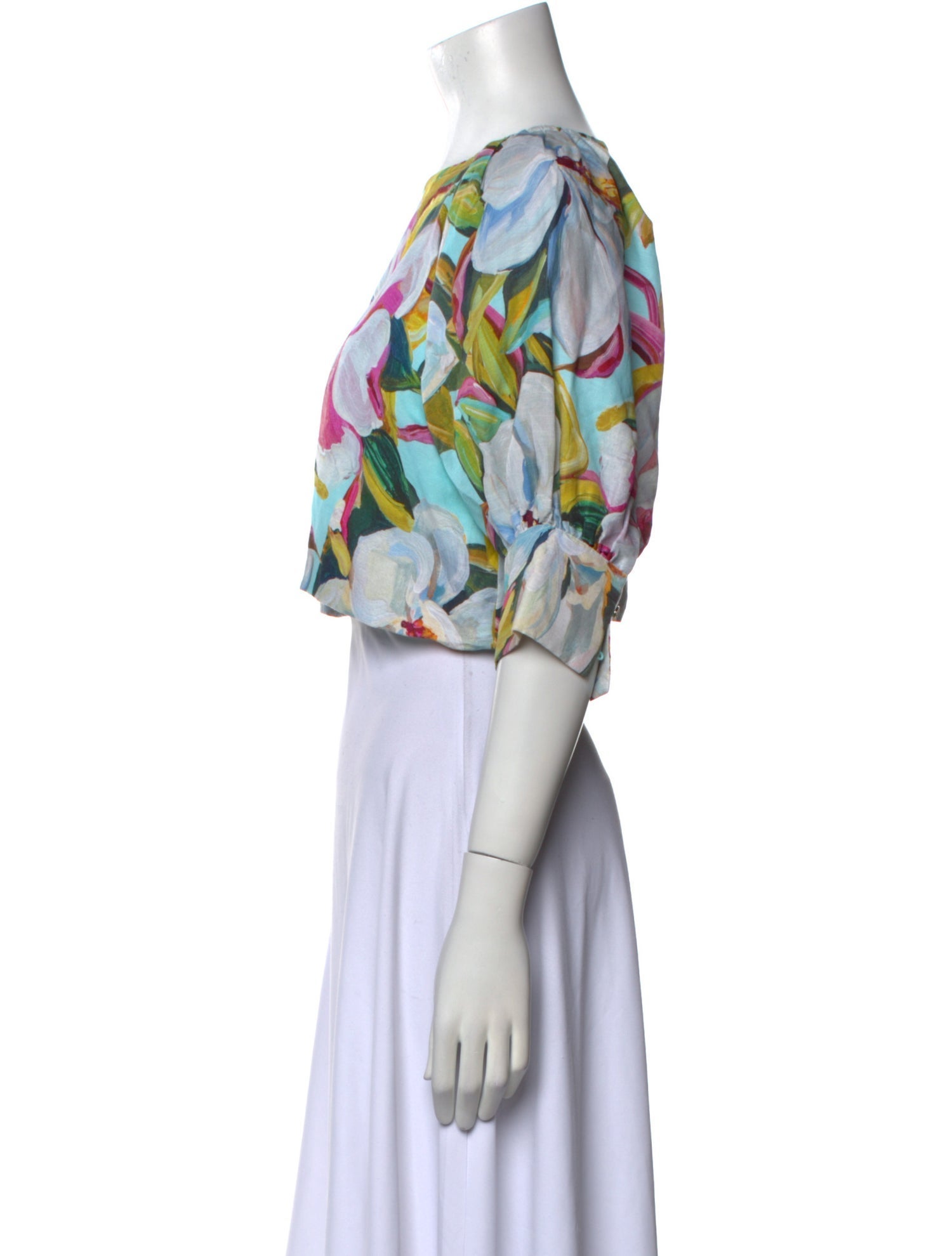 Emily McCarthy Floral Print Bateau Neckline Crop Top