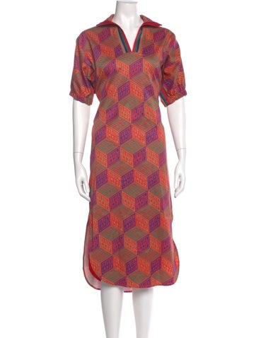 Pre-owned Emily Mccarthy Printed Midi Length Dress In Pink