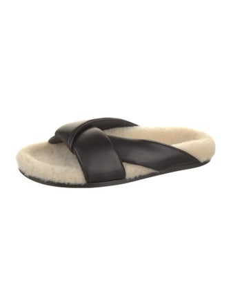 Emme Parsons Leather Fur Trim Slides
