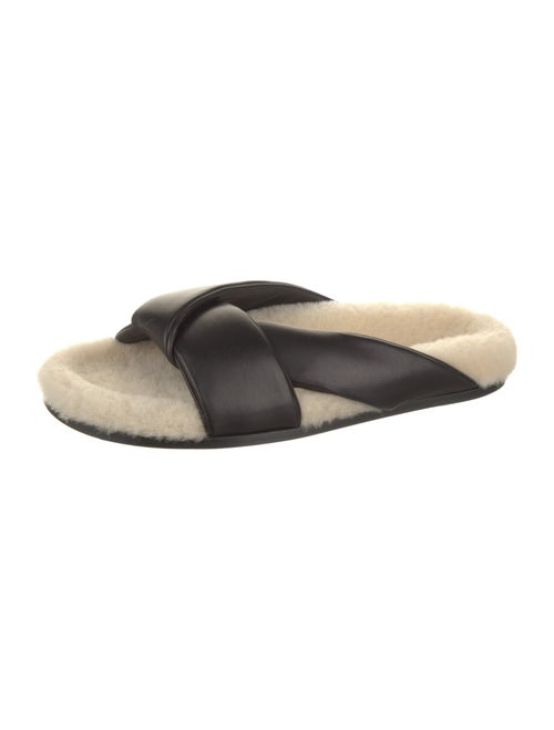 Emme Parsons Leather Fur Trim Slides