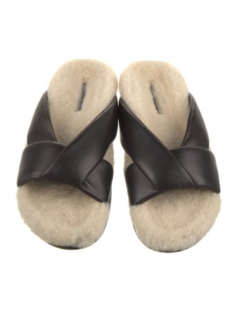 Emme Parsons Leather Fur Trim Slides