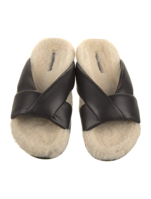 Emme Parsons Leather Fur Trim Slides
