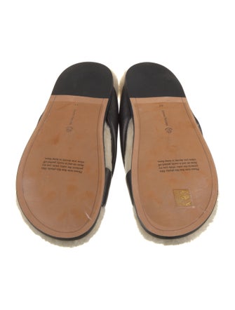 Emme Parsons Leather Fur Trim Slides