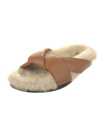 Emme Parsons Leather Faux Fur Trim Slides