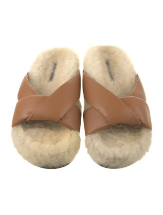 Emme Parsons Leather Faux Fur Trim Slides