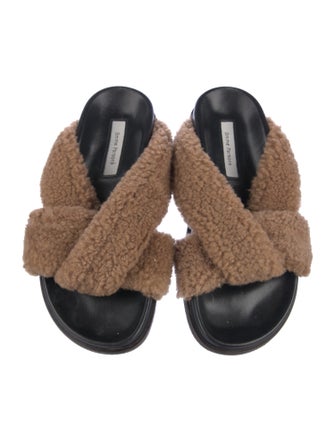 Emme Parsons Leather Faux Fur Trim Slides