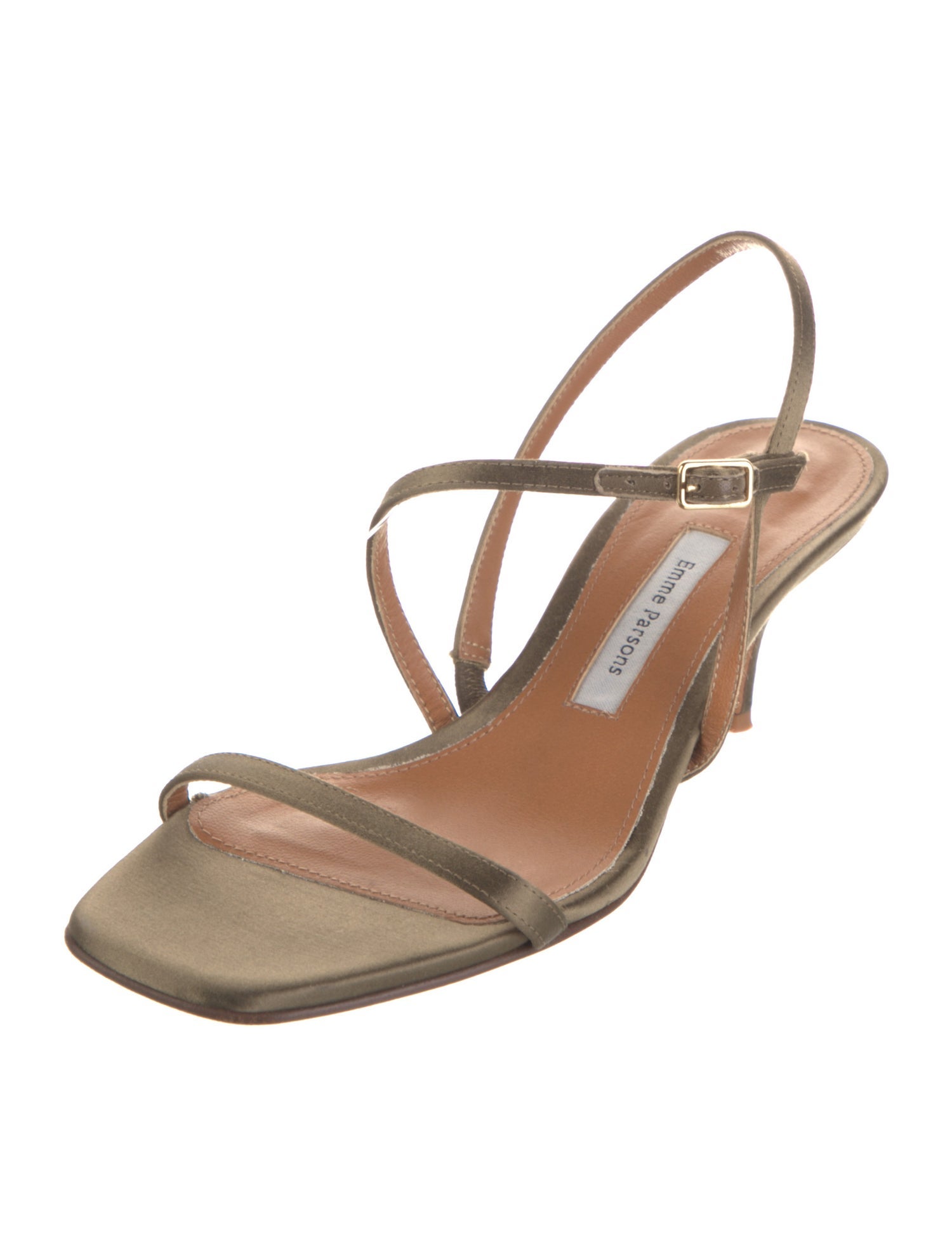 Emme Parsons Satin Leather Trim Embellishment Slingback Sandals