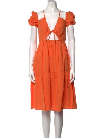 Emilia George Dresses Tie Neck Knee-Length Dress XS