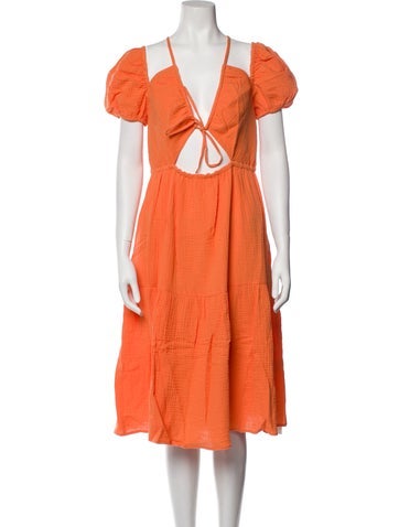 Emilia George Dresses V-Neck Midi Length Dress L