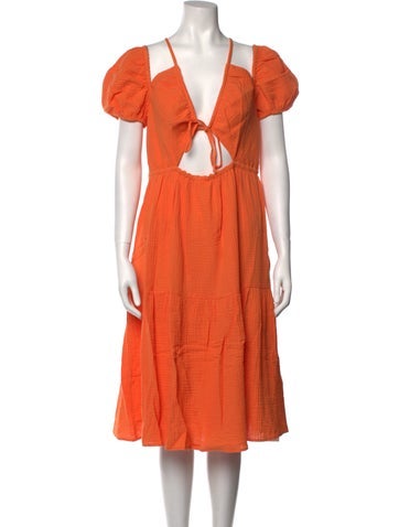 Emilia George Dresses Tie Neck Midi Length Dress L