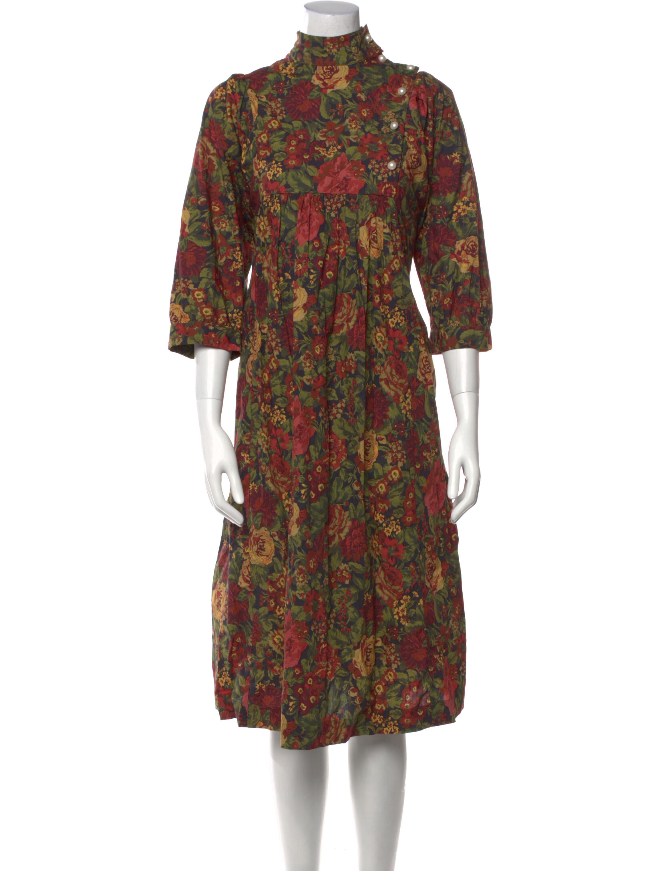 Batsheva x Laura Ashley Floral Print Midi Length Dress Red Dresses