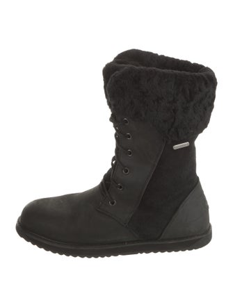 EMU Australia Leather Fur Trim Lace-Up Boots