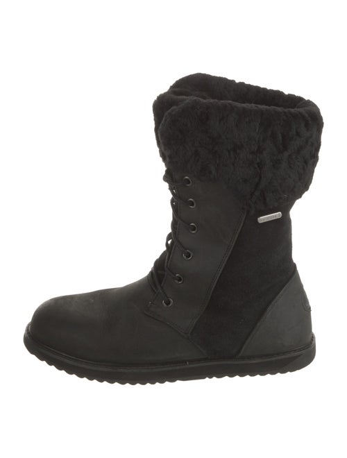 EMU Australia Leather Fur Trim Lace-Up Boots