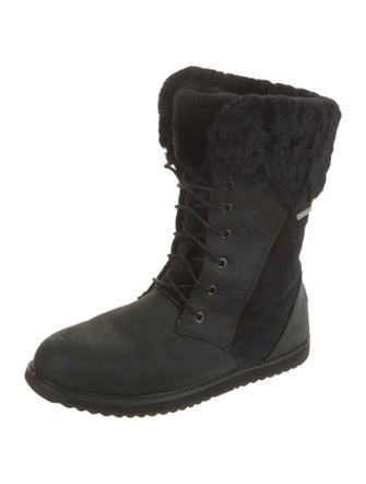 EMU Australia Leather Fur Trim Lace-Up Boots
