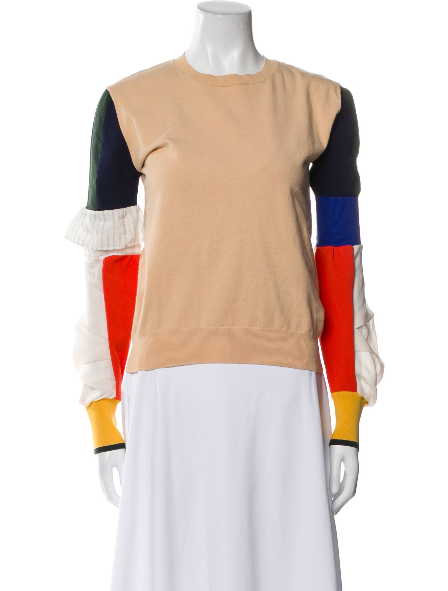 Enfold Colorblock Pattern Crew Neck Sweater