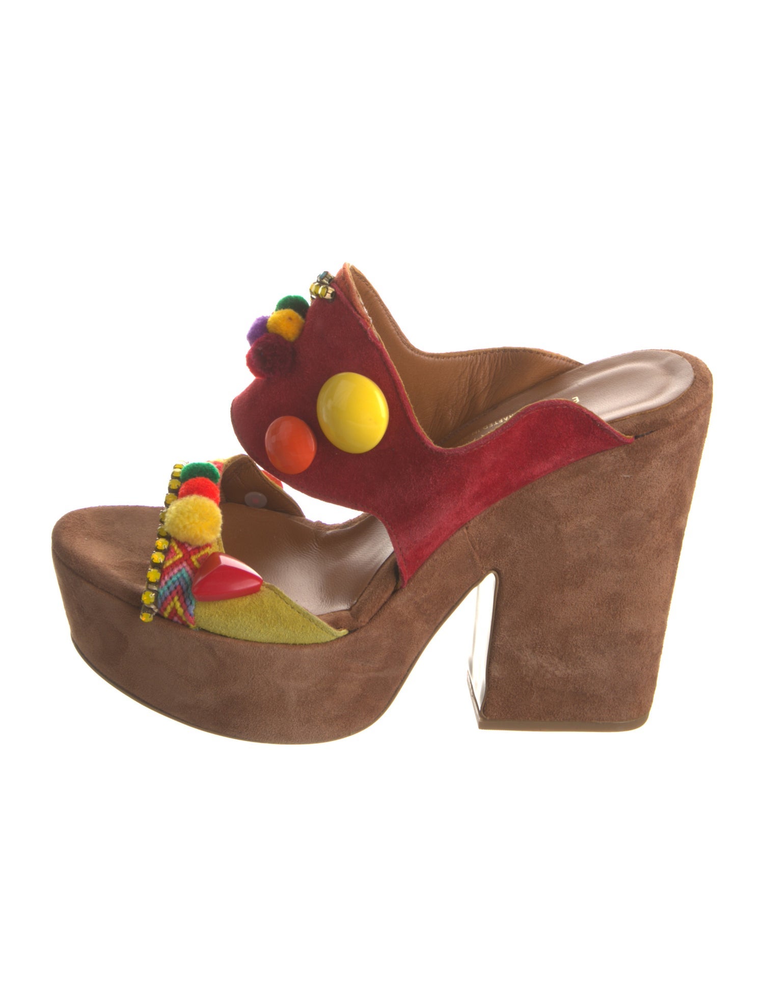 Elina Linardaki Suede Colorblock Pattern Slides