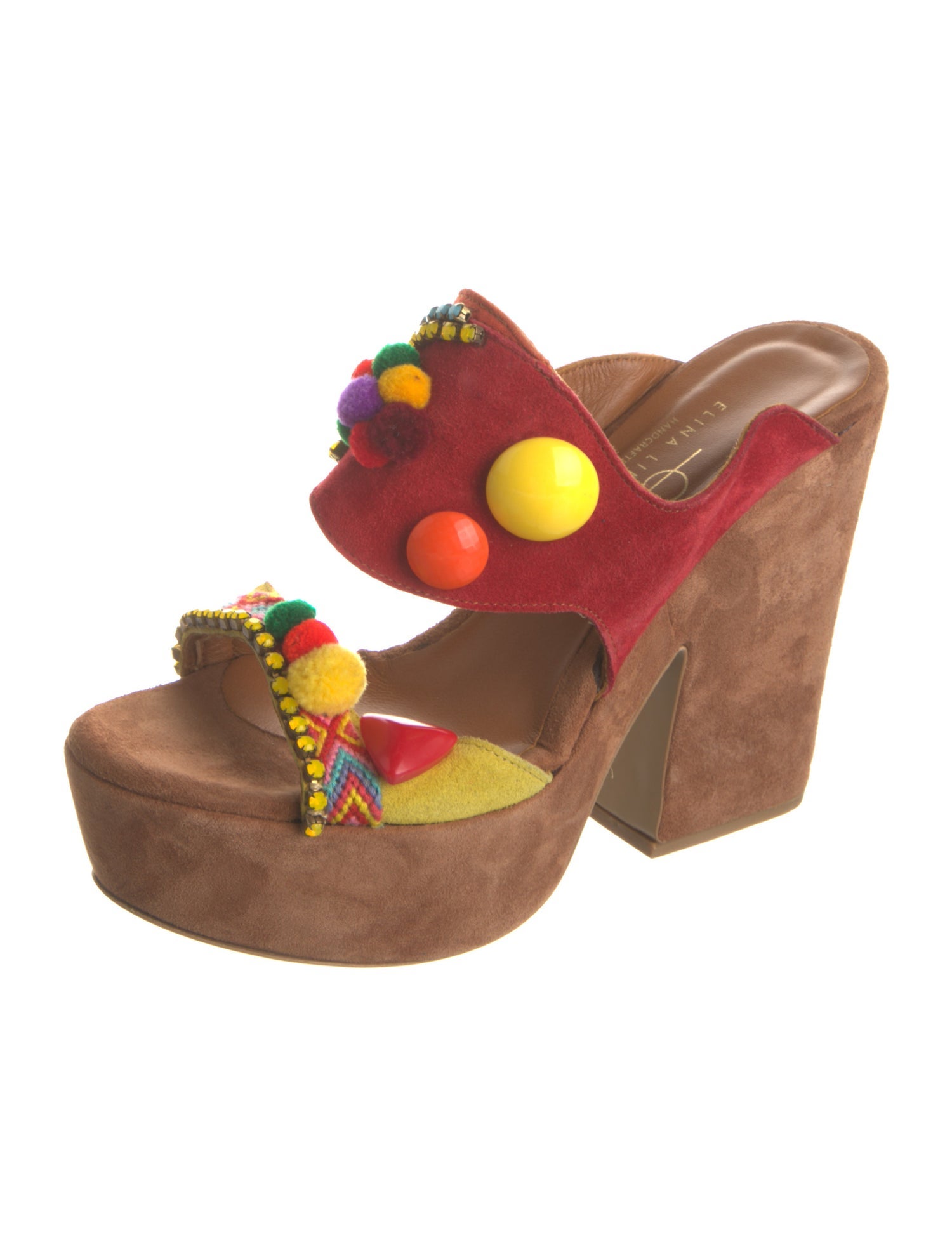 Elina Linardaki Suede Colorblock Pattern Slides