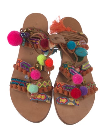 Elina Linardaki Leather Patterned Gladiator Sandals