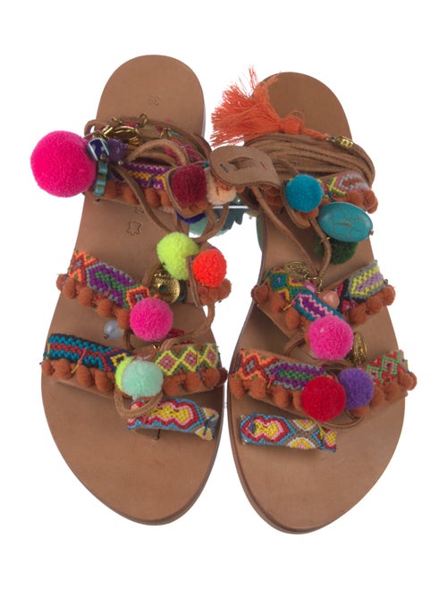 Elina Linardaki Leather Patterned Gladiator Sandals