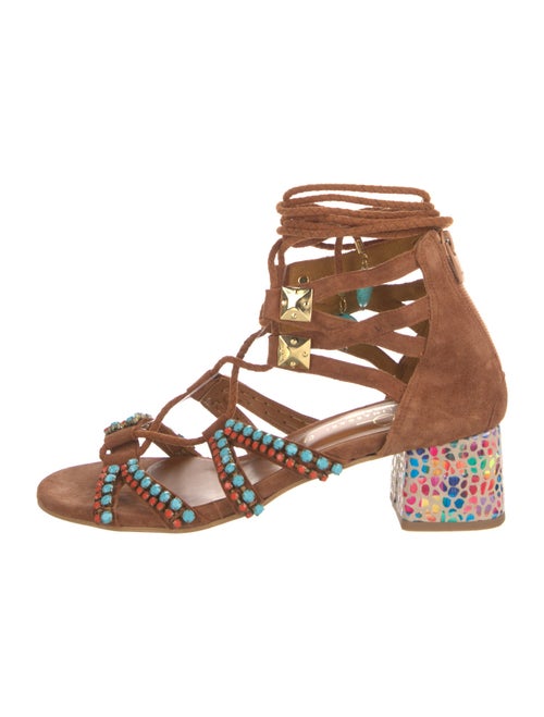 Elina Linardaki Suede Printed Gladiator Sandals