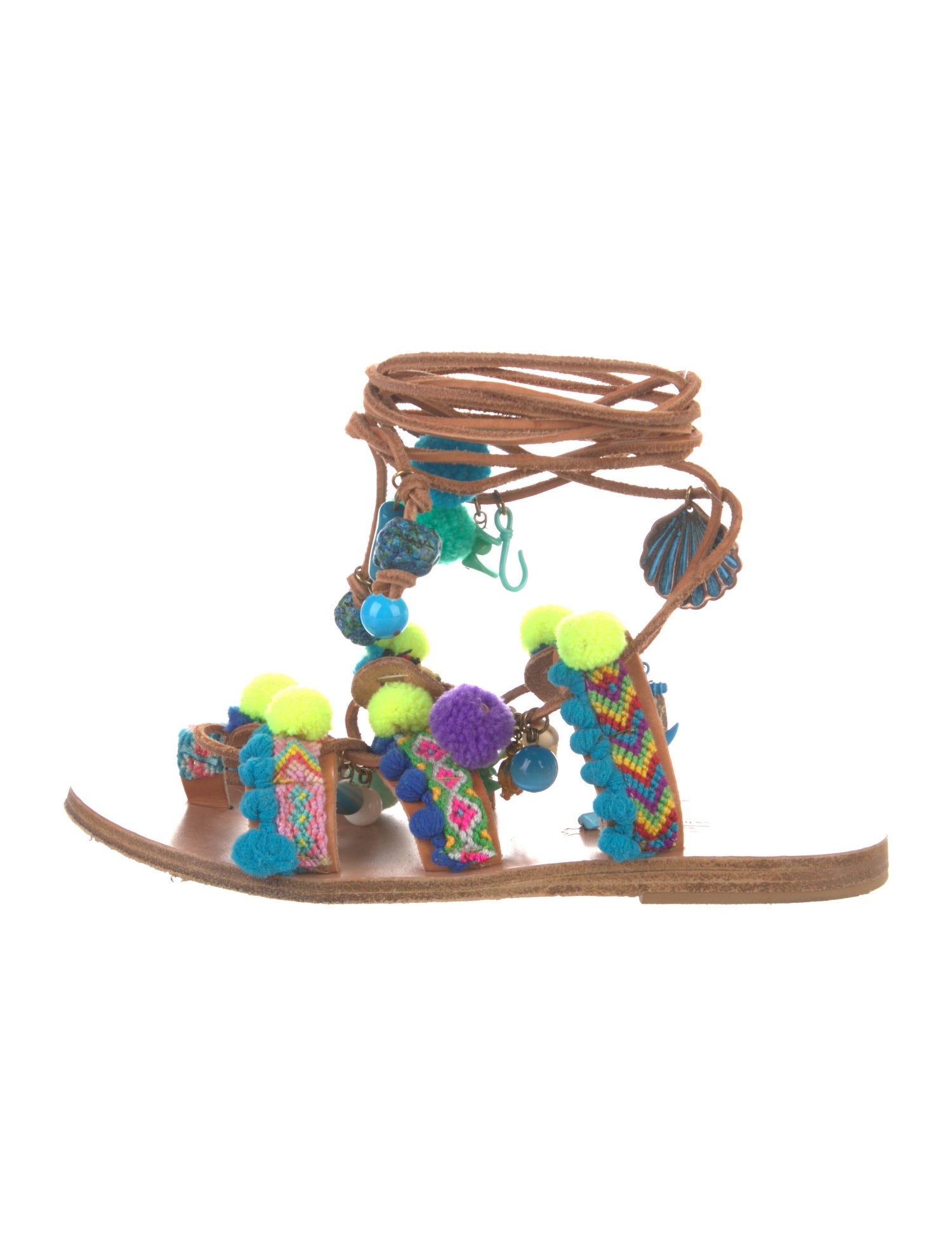 Elina Linardaki Leather Colorblock Pattern Gladiator Sandals