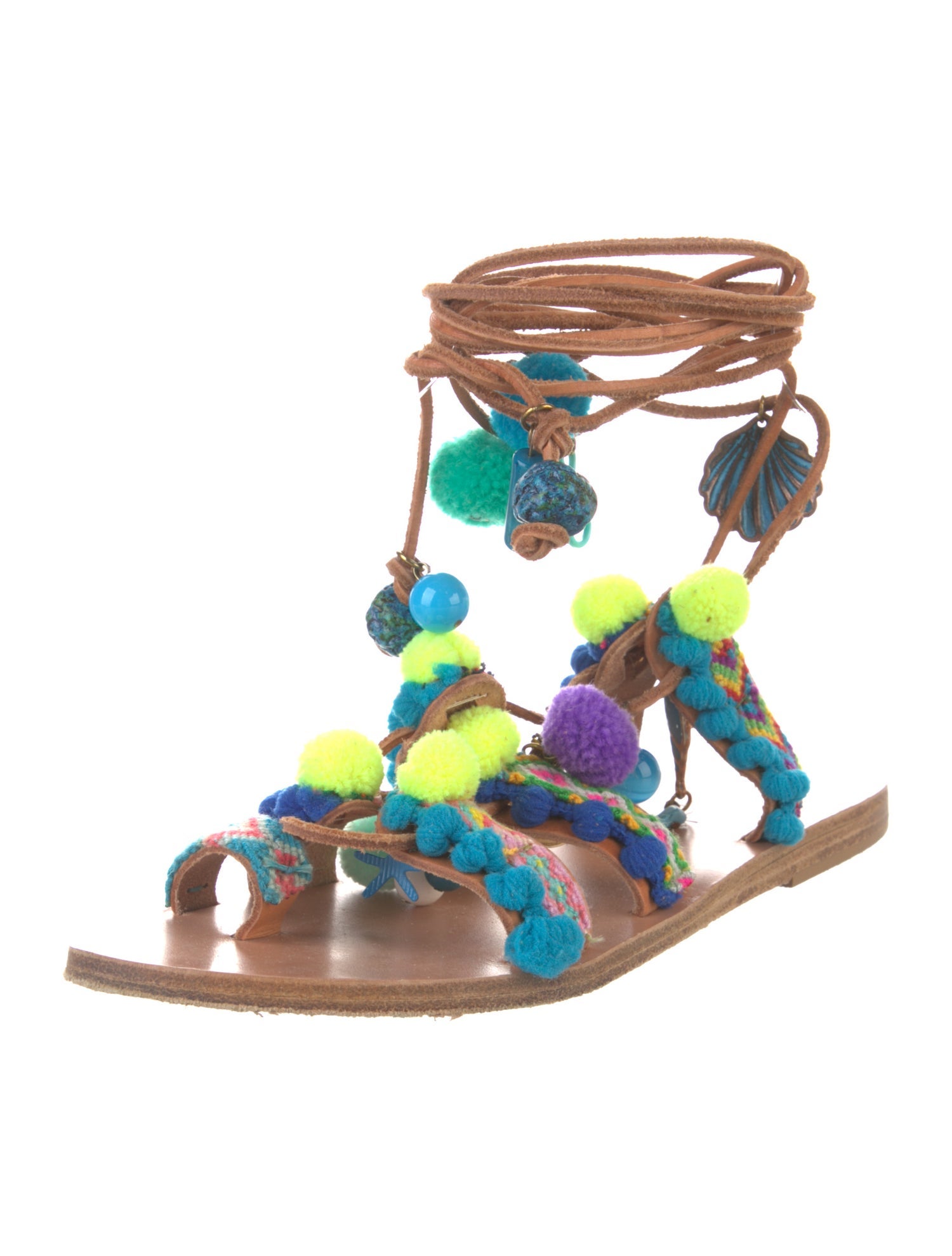 Elina Linardaki Leather Colorblock Pattern Gladiator Sandals