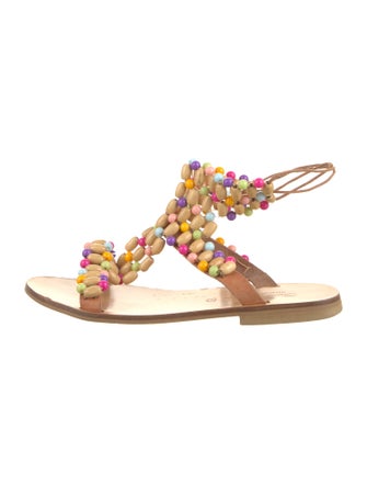 Elina Linardaki Leather Floral Print Gladiator Sandals