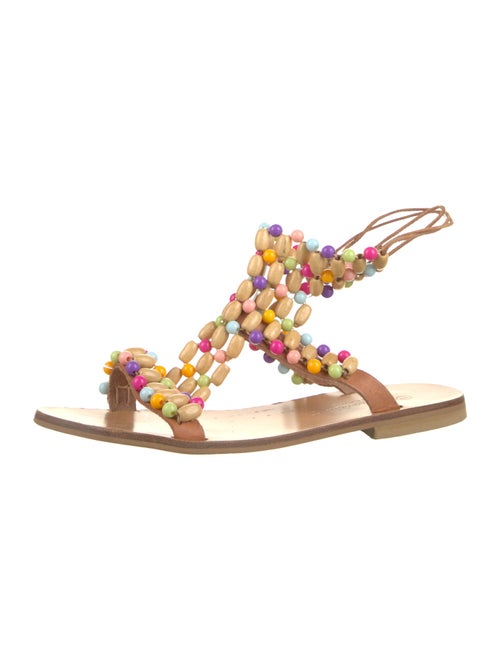 Elina Linardaki Leather Floral Print Gladiator Sandals