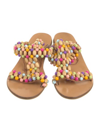 Elina Linardaki Leather Floral Print Gladiator Sandals